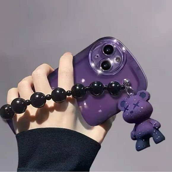 COPY - Purple Teddy Charm I-Phone 16 Case with Beaded Handle - Picture 4 of 8